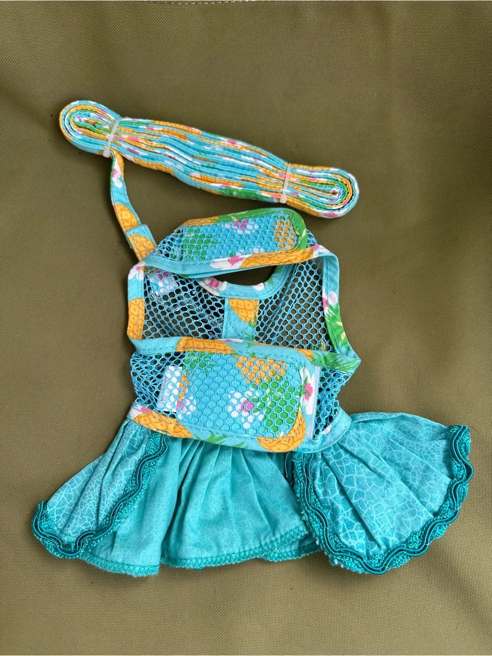 Turquoise Pineapple Pet Dress Harness with Matching Leash